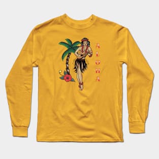 Jerry Style Traditional Aloha Hula Pinup Girl In Hawaii Long Sleeve T-Shirt